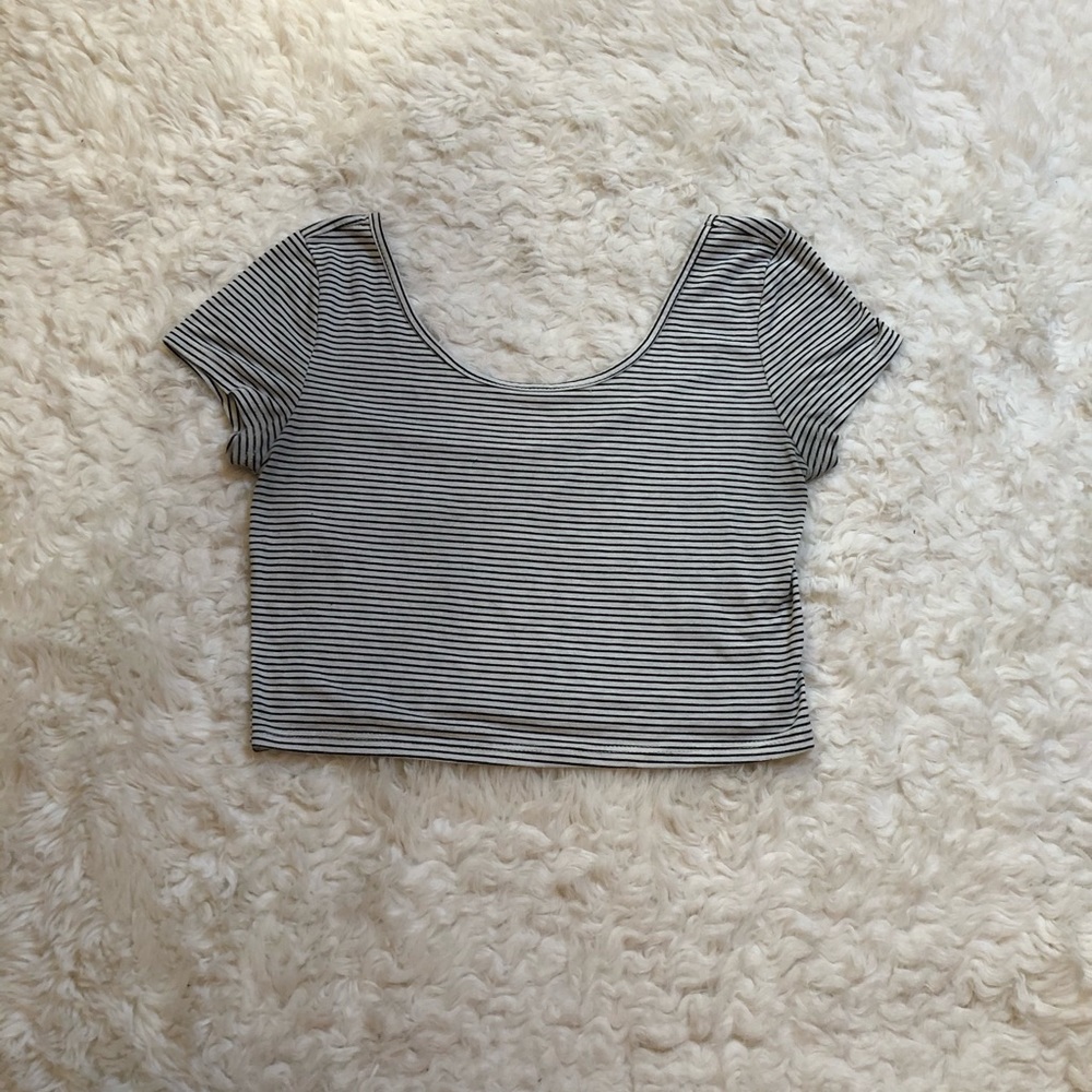 American Eagle White with black Stripes Crop Top